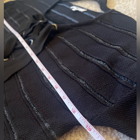 SUNCOO Paris Cropped Blouse Black and Silver Striped Eyelet Top Sz T1 = Sz Small - Picture 7 of 11